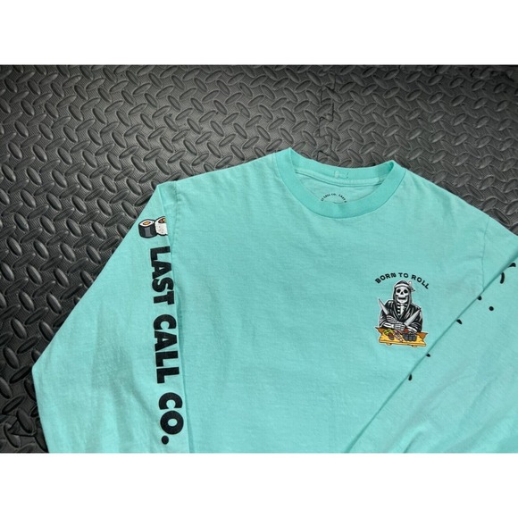 Last Call Co Shirt Adult Medium Green Teal Logo Long Sleeve Cotton Casual Men's - Picture 2 of 13